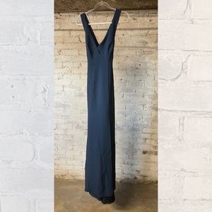 amsale annalise v-neck french blue criss-cross back bridesmaid dress [size 4]